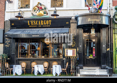 L'Escargot ristorante, Greek Street, Soho, Londra Foto Stock