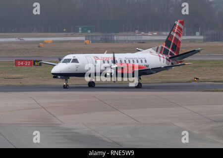 Stanstead, Regno Unito. 18 Febbraio, 2019. Loganair ha annunciato che è in passo-passo per fissare le cinque principali percorsi in seguito all'annuncio dell'Flybmi decisoin per nominare gli amministratori di credito DavidsonAlamy Ian Live News. Credito: Ian Davidson/Alamy Live News Foto Stock