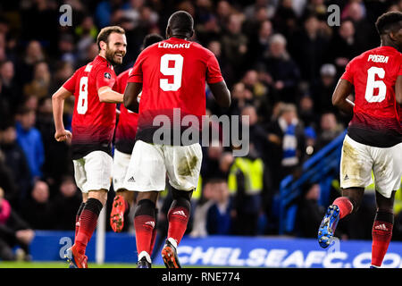 Londra, Regno Unito. 18 Febbraio, 2019. Ander Herrera del Manchester United festeggia hi obiettivo durante la FA Cup il quinto round match tra Chelsea e Manchester United a Stamford Bridge, Londra, Inghilterra il 18 febbraio 2019. Foto di Adamo di Loreto. Solo uso editoriale, è richiesta una licenza per uso commerciale. Nessun uso in scommesse, giochi o un singolo giocatore/club/league pubblicazioni. Credit: UK Sports Pics Ltd/Alamy Live News Foto Stock