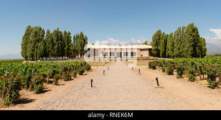 La cantina Salentein, vicino Tupungato, Mendoza, con le montagne delle Ande in background. Foto Stock