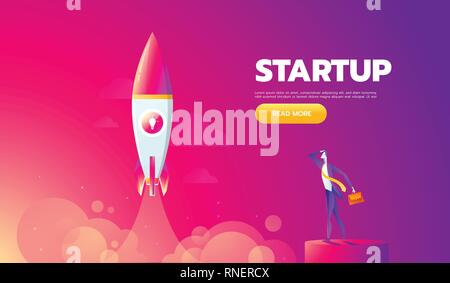 Concetto di avvio. Lancio del razzo icona - possono essere utilizzati per illustrare gli argomenti cosmica o un business di avvio, il lancio di una nuova società Illustrazione Vettoriale