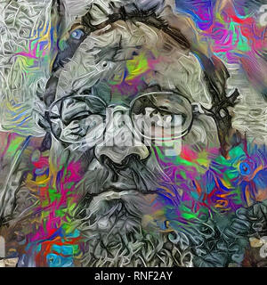 Moderna pittura astratta. Uomo Barbuto in bicchieri Foto Stock