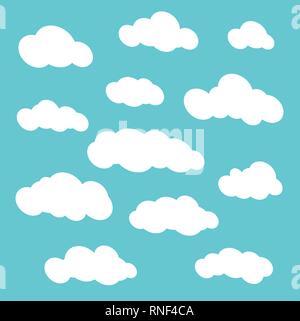 Nuvole di vettore impostare isolato sul cielo blu sullo sfondo Illustrazione Vettoriale