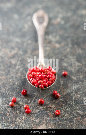 Essiccato peppe rosa in cucchiaio. Foto Stock