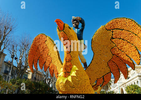 Febbraio 16 2019 Mentone, in Francia, la 86Sagra del limone (Sinbad il marinaio e Roc closeup) durante il Carnevale di Nizza Foto Stock