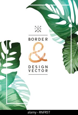 Vintage Floral minimal design telaio con Palm tree foglie. Illustrazione Vettoriale. Illustrazione Vettoriale