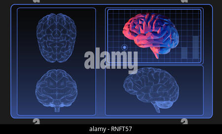 Cervello wireframe grafico sullo schermo del monitor per l'utilizzo come elemento di design di movimento Foto Stock