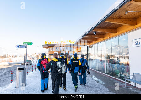 Stazione di sci Hauser Kaibling uno dell'Austria top ski resorts: 44 impianti di risalita, 123 km di piste da sci, parcheggio, Schladminger interconnessi 4 montagne Foto Stock