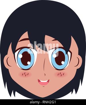 Faccia boy anime del viso di espressione Illustrazione Vettoriale