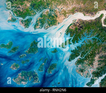 Vista aerea di estuari IN PROSSIMITÀ DELLA COSTA DELLA GUINEA-BISSAU Foto Stock