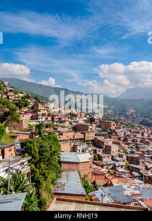 Comuna 13, vista in elevazione, Medellin, dipartimento di Antioquia, Colombia Foto Stock