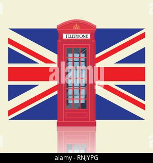 London red cabina telefonica con il Regno Unito sullo sfondo di bandiera Illustrazione Vettoriale