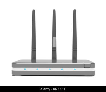 Router Wifi. Dispositivo wireless con tre antenne. Il rendering 3d'illustrazione. Foto Stock