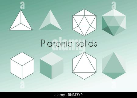 Quattro solidi platonici. Geometria Sacra illustrazione vettoriale. Illustrazione Vettoriale