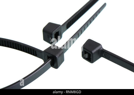 Close-up di testa della fascetta per cavi, isolato su sfondo bianco Foto Stock