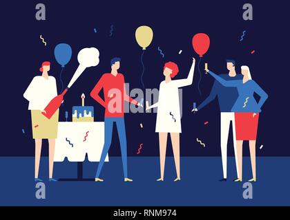 Felice Festa di compleanno - piatto stile design illustrazione Illustrazione Vettoriale