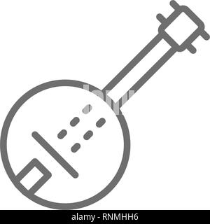 Banjo, chitarra icona linea. Isolato su sfondo bianco Illustrazione Vettoriale