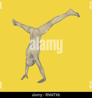 Uomo sportivo facendo esercizio handstand. Ginnasta. Modello 3D dell'uomo. Il corpo umano modello. Le attività di ginnastica per l'icona Fitness e salute comunitaria. Illustrazione Vettoriale