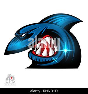 Faccia di squalo nel profilo con denti nuda logo per qualsiasi sport team isolato su bianco Illustrazione Vettoriale