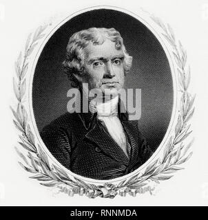 Incisi BEP ritratto di U.S. Il presidente Thomas Jefferson Foto Stock