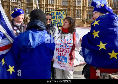 Londra, Regno Unito. 19 Feb, 2019. Un cittadino tedesco implora per i britannici di soggiorno nell'UE.Pro protesta UE,Case del Parlamento,Westminster,London.UK Credit: Michael melia/Alamy Live News Foto Stock