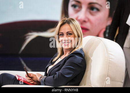 Milano, Italia. 19 Feb, 2019. Foto Stefano De Grandis - LaPresse 19-02-2019 - Milano - Italia Politica Giorgia Meloni ospite al pomeriggio cinque Nella foto: Giorgia Meloni Credito: LaPresse/Alamy Live News Foto Stock