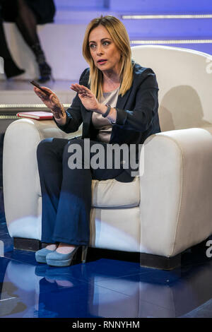 Milano, Italia. 19 Feb, 2019. Foto Stefano De Grandis - LaPresse 19-02-2019 - Milano - Italia Politica Giorgia Meloni ospite al pomeriggio cinque Nella foto: Giorgia Meloni Credito: LaPresse/Alamy Live News Foto Stock