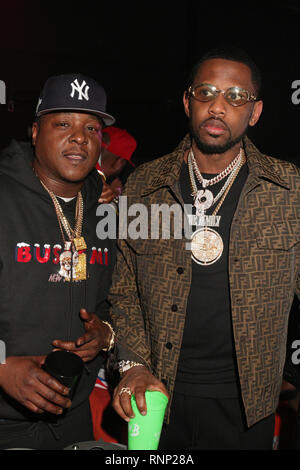 Charlotte, NC, Stati Uniti d'America. Xvii Feb, 2019. Jadakiss & Fabolous frequentare dopo la parte finale della NBA-All Star Weekend a ClubONE in Charlotte, North Carolina. Photo credit: Walik Goshom/Mediapunch/Alamy Live News Foto Stock