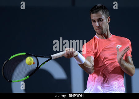 Rio De Janeiro, Brasile. 19 Feb, 2019. RJ - Rio de Janeiro - 02/19/2019 - Open Rio 2019 - giocatore di tennis Laslo Djere durante il match contro il tennis austriaco player Dominic Thiem a Rio Open 2019, ATP 500 stadio del tennis mondiale circuito, tenutosi presso il Jockey Club Brasileiro, dove le gare che si svolgono tra il XVI e il 24 di febbraio. Foto: Thiago Ribeiro/AGIF Credito: AGIF/Alamy Live News Foto Stock