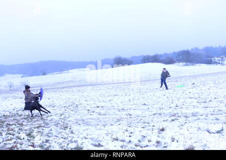 Due adolescenti avente una lotta con le palle di neve Foto Stock