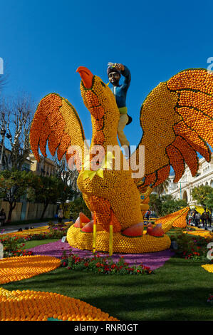 Febbraio 16 2019 Mentone, in Francia, la 86Sagra del limone (Sinbad il marinaio e Roc) durante il Carnevale di Nizza Foto Stock