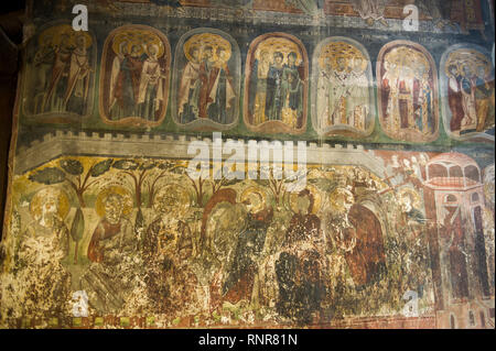 Il murale nella Chiesa Madre di Dio Peribleptos, Ohrid Macedonia Foto Stock