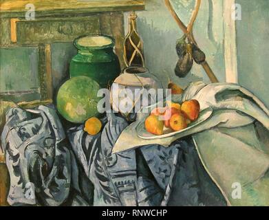 Cezanne, still life witth un vasetto di zenzero e melanzane. Foto Stock