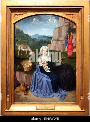 Cerchia di Gerard David, riposo durante la fuga in Egitto, 1500-25 ca. 01. Foto Stock