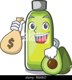 Con denaro borsa olio di avocado in forma di mascotte Illustrazione Vettoriale