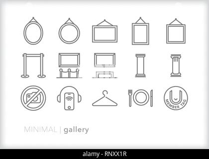 Set di 15 Galleria e Museo di arte icone di linea Illustrazione Vettoriale