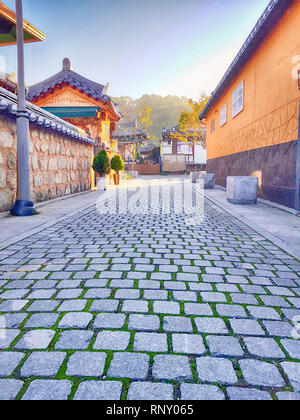 Strada di Jeonju Villaggio Hanok tradizionale Cittadina Coreana, Jeonju, Jeollabukdo, Corea del Sud, Asia Foto Stock