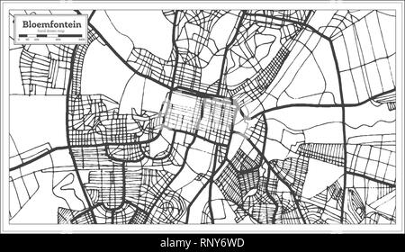 Bloemfontein Sud Africa mappa di città in stile retrò. Mappa di contorno. Illustrazione Vettoriale. Illustrazione Vettoriale