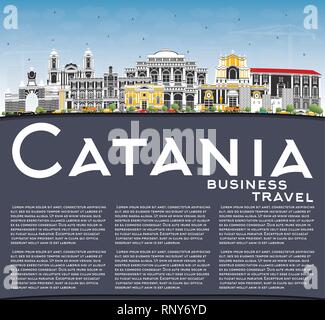 Catania Italia skyline della città con edifici grigi, Blu Cielo e spazio di copia. Illustrazione Vettoriale. Viaggi di affari e turismo Concept. Illustrazione Vettoriale