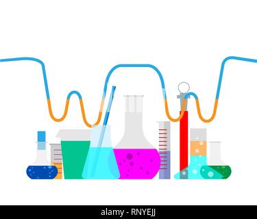 Illustrazione Vettoriale. Laboratorio. La ricerca chimica. Appartamento studio dello sfondo. Processo creativo. Illustrazione Vettoriale