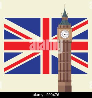 Il Big Ben con il Regno Unito bandiera. Illustrazione Vettoriale Illustrazione Vettoriale