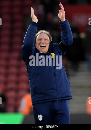 Neil Warnock Cardiff City Manager celebra - Southampton v Cardiff City, Premier League, St Mary's Stadium, Southampton - 9 febbraio 2019 Editori Foto Stock