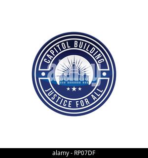 Capitol Building logo. Cerchio logo emblema. Icona del governo. Design Premium. Vettore di linea sottile icona isolati su sfondo bianco Illustrazione Vettoriale