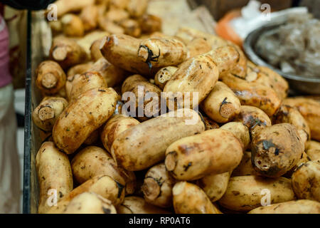 Radici di loto in un mercato Foto Stock