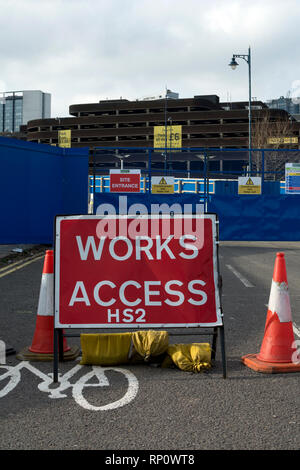 HS2 works access segno, Birmingham, Inghilterra, Regno Unito Foto Stock