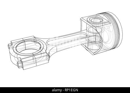 Schizzo di pistone. Vettore di rendering 3D Illustrazione Vettoriale