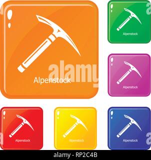 Piccone set di icone a colori del vettore Illustrazione Vettoriale