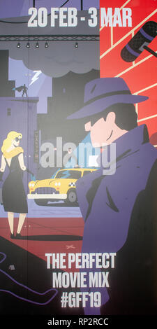 Glasgow, Scotland, Regno Unito. Il 20 febbraio, 2019. Glasgow Film Festival 2019 (GFF) ha aperto presso il Glasgow Film Theatre (GFT), questa sera con la proiezione di metà90s. Questo era il Regno Unito premiere del film, parte del filamento di Gala, che è stato scritto e diretto dalla collina di Giona. Metà90s è 'un caldo, esilarante celebrazione dell'incontenibile, mai dire-die spirito [di un 13-anno-vecchio ragazzo]." GFF corre fino al 3 marzo, 2019. Iain McGuinness / Alamy Live News Foto Stock