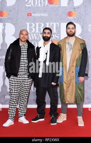 Londra, Regno Unito. Xx Febbraio 2019. Londra, Regno Unito. Febbraio 20, 2019: rudimentale che arrivano per il Brit Awards 2019 all'O2 Arena, Londra. Immagine: Steve Vas/Featureflash.solo uso editoriale.Credit: Paul Smith/Alamy Live News Foto Stock
