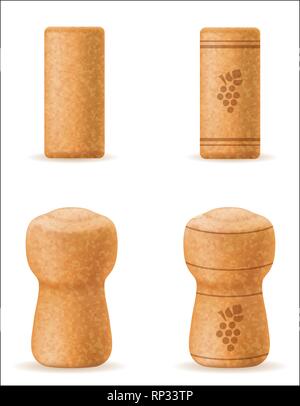 Corkwood sughero per vino e champagne bottiglia illustrazione vettoriale isolati su sfondo bianco Illustrazione Vettoriale